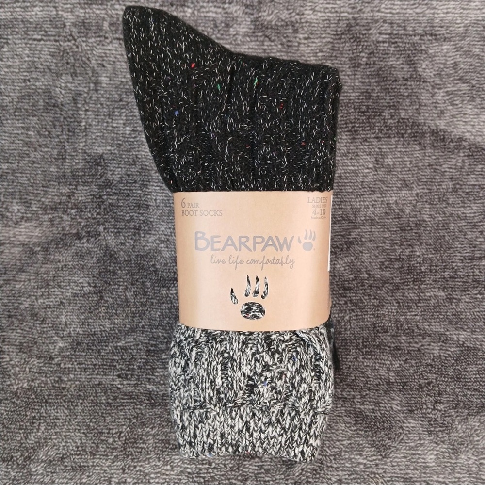 BearPaw Women's 6 Pair Boot Socks Black and Gray Socks